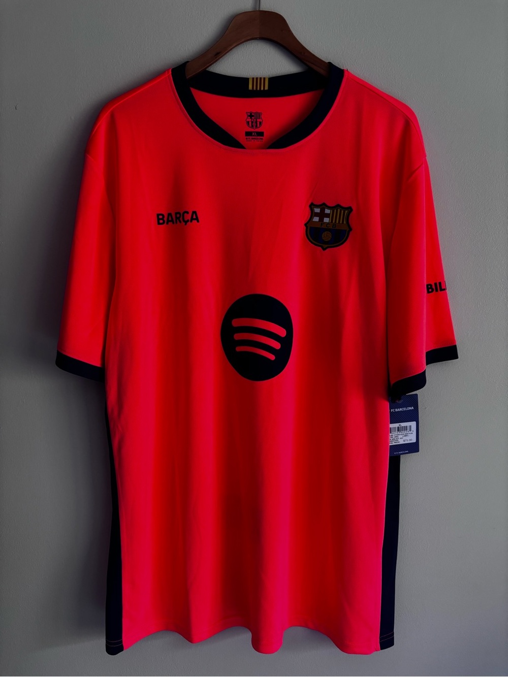 Official FC Barcelona 25/26 3rd Kit Soccer Jersey Mens XL Orange Spotify NWT
